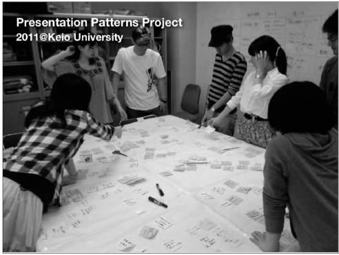 Abbildung 5: Gruppe Studierender an der Keio Universität in Tokyo im Rahmen einer Lehrveranstaltung beim Erarbeiten von »Mustern der Präsentation« (Iba 2012)